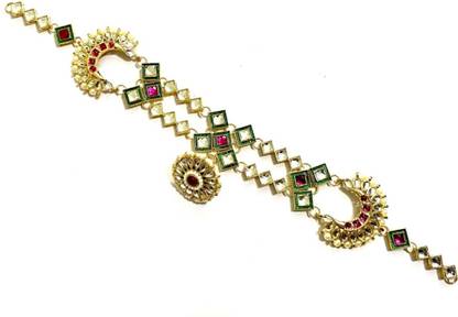 NIKYANKA rajputi jewellery golden mathapatti red green hair chain Hair Chain