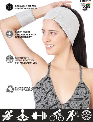 Bharatasya Sports Set of Running Gym Yoga Unisex Cotton Headband and Wristbands Head Band