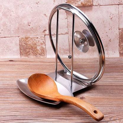 Zollyss Utensil Kitchen Rack Steel Spoon Rest and Pot Lid Holder, Stainless Steel Pan Pot Cover Lid Rack
