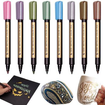 ELITEHOME Set of 8 Metallic Marker for Rock Painting, Ceramic Glass, Plastic, Scrapbooking
