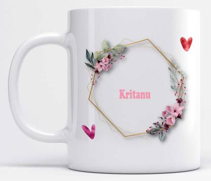 LOROFY Name Kritanu Printed Floral and Hearts Design Ceramic Coffee Mug
