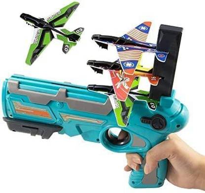 mayank & company Flying Airplane Launcher Gun Toy with Foam Glider Planes, Outdoor Guns & Darts