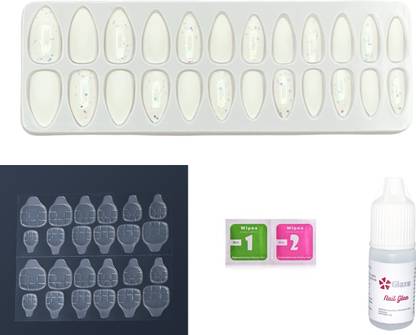 GLAZU Glitter & Matte Press On Artificial Nails/Fake Nails with 1 Nail Glue Kit White