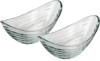 HAVME Glass Serving Bowl Boat Shaped Dessert cum Serving Bowl Set