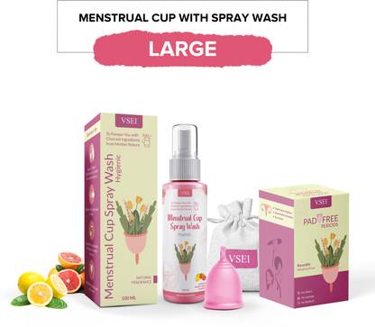 VSEI LARGE | PADFREE | REUSABLE MENSTRUAL CUP WITH HYGIENIC SPRAY WASH (COMBO)