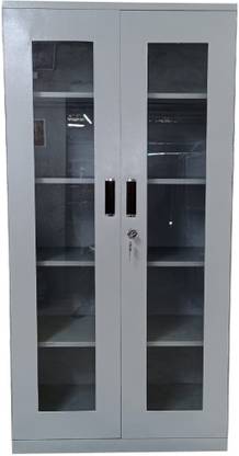 Paul's Glass door book self Almirah nob lock off white color Metal Almirah