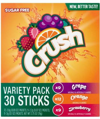 CRUSH Grape, Orange, Strawberry To Go Sugar Free Drink Mix Variety Pack Energy Drink