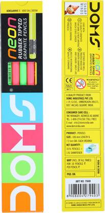 DOMS Neon Rubber Tipped HB/2 Graphite Pencil