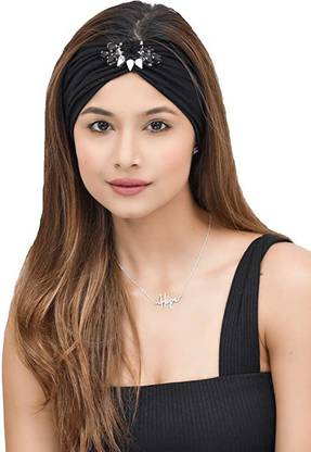 THE HEADSCARVES Bamboo Viscose Women's Fashionable Rhine Stone Brooch Black Hair Band