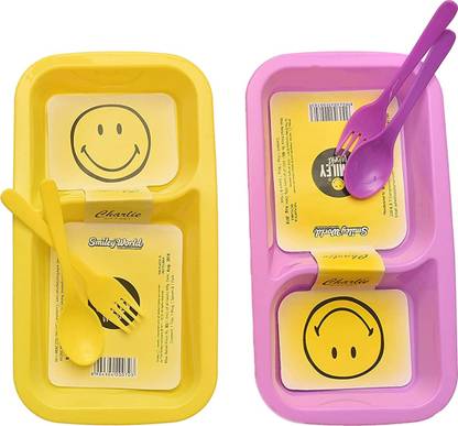 ShubhKraft Return Gift In Bulk 2 Compartment Lunch Plates / Snacks Plates For Kids (2 Pcs)  - Plastic