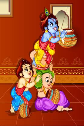 Lord Bal Krishna Makhan Chor on Fine Art Paper | Beautiful Bal Krishna Natkhat Decorative Posters Paper Print