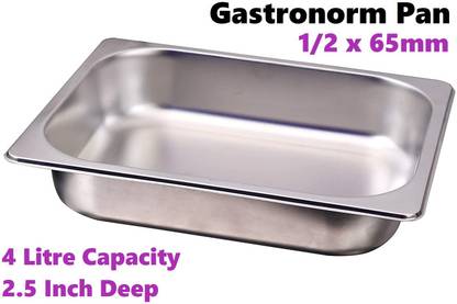AIMERS Stainless Steel Gn Pan 1/2x 65mm- Depth(2.5"), Gastronorm Pan NA Pan 32 cm diameter 4 L capacity