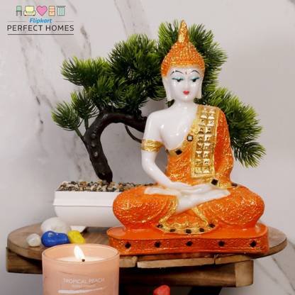 Flipkart Perfect Homes Orange Buddha with bonsai plant statue Decorative Showpiece  -  23 cm