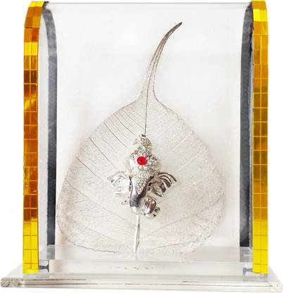 SATTV Silver Coated, Real Peepal Leaf Lord Ganesh / Ganpati Decorative Showpiece  -  10.5 cm