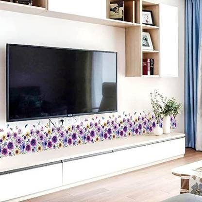 Indian Royals 95 cm Purrple and Yellow Flower Wall Sticker (50 CM X 70 CM) Self Adhesive Sticker
