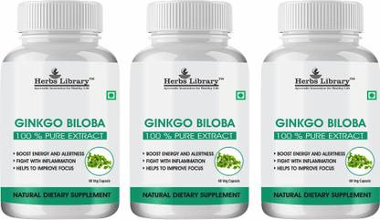 Herbs Library Ginkgo Biloba Supplement Supports Brain Function|Mental Alertness(3x60 Capsules)