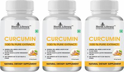 Herbs Library Curcumin Supplements for Joint Health,Immunity,Anti-Inflammatory (3X60 Capsules)