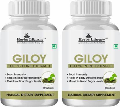 Herbs Library Giloy Capsules For Immunity Booster, Helps In Blood Purification (2x60 Capsules)
