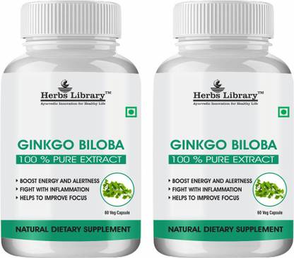 Herbs Library Ginkgo Biloba Supplement Supports Brain Function|Mental Alertness(2x60 Capsules)