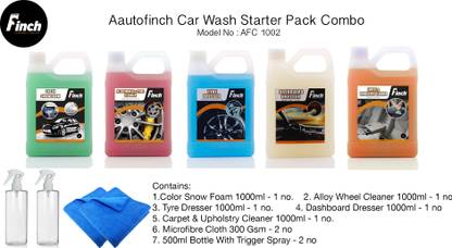 Aautofinch Foam Shampoo, Alloy Wheel Cleaner,, Tyre Dresser, Dashboard Dresser,, Carpet Cleaner Combo