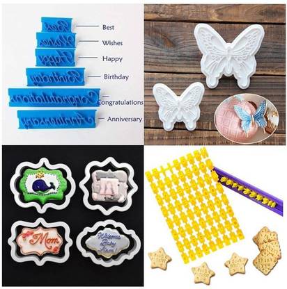 ALAMDAAR 14Pcs Butterfly Frame Stamp Cake Plastic Fondant Gumpaste Theme Biscuit Fondant Cookie Cutter