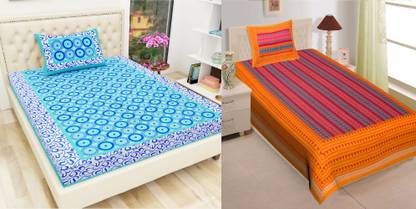 Yuvi Impex Jaipur 144 TC Cotton Single Jaipuri Prints Flat Bedsheet