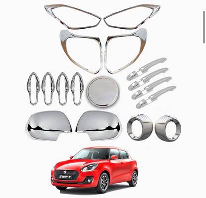 Autxin Exterior Chrome Accessories Combo Kit for Swift (2018-2020) Set of 17Pcs Chrome Maruti Swift VXI Side Garnish