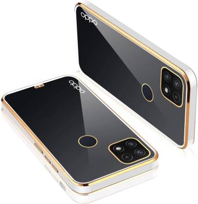 VAPRIF Back Cover for Oppo A15, Oppo A15s, Golden Line, Premium Soft Chrome Case | Silicon Gold Border