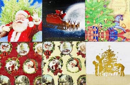 Artistry the indian way Decoupage Napkins/Christmas Print/1 napkins of each design/6 Sheets Multicolor Paper Napkins