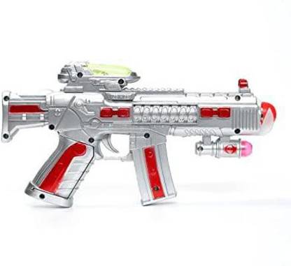 KATTOZ Plastic Space Gun Toy with LED Matrix Flashing Rotating Fan Guns & Darts