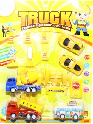 Divykri Engineering Construction Team Set in Cement Mixture Dump Truck Bus Toys