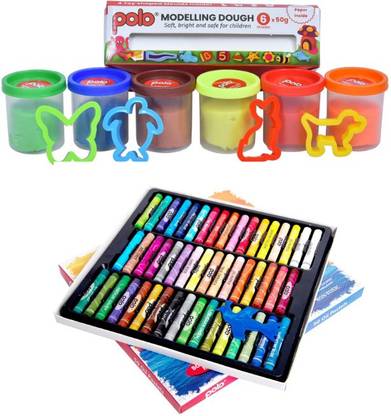 Polo Modelling dought Art clay and 50 oil pastel color set of 1
