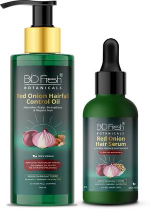 Biofresh Botanicals Red Onion Hair Growth & Hair Fall Control Treatment ( Red Onion Hair oil + Onion Hair Serum ) Dermatologically Tested
