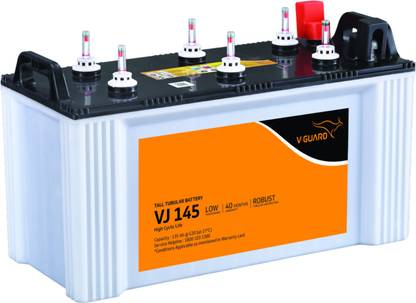 V-Guard VJ145 Flat Tubular Battery 135Ah C20@27C 40 Months Warranty VJ145 use with Pure Sine Wave Inverter