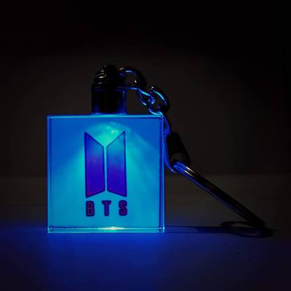 Giftofy BTS Keychain for BTS Army . multicolor LED Light. BTS square Pink logo Printed Key Chain