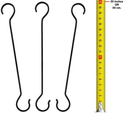 Woodiva S Shape Hooks Iron plant hanging hook, wall hook (Black, Height 50 cm Set of 3) Plant Container Set