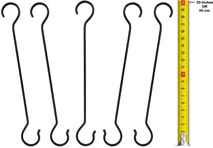 Woodiva S Shape Hooks Black (50 x 7 cm) Set of 5, Black for plant hanging Plant Container Set