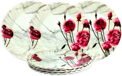 Inpro Melamine Small Half Plate/Snacks Plate Set In Rose Print(Size-8 Inch/20CM) Half Plate