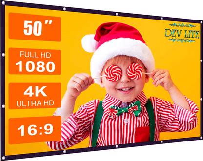 Dev Lite Premium 50 Inch- 3.7Ft x 2.1Ft (Anti-Creased) (Foldable) (Anti-Light) 16:9 4K Eyelet HG Projector Screen (Width 112 cm x 63.5 cm Height)