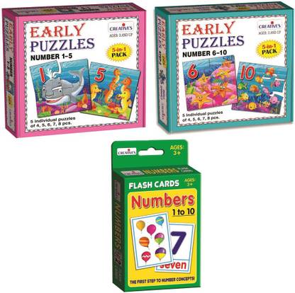 CREATIVE'S Early Puzzles Step II (Numbers 1 to 5 + Numbers 6 to 10) + Numbe- Flash Card