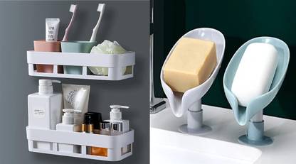 QXORE bathroom accessories 2Pcs Bathroom Shelve 2 PCS Suction Cup Soap Dish Plastic Wall Shelf
