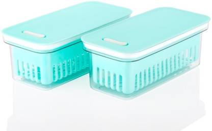 Pack of 2 Plastic Fridge Container  - 1100 ml BHOJAL Green