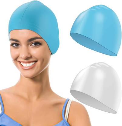 HHS SPORTS Silicone swimming cap blue & White (pack of 2) Swimming Cap