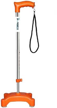 RUNMEX 4 Leg Quadripod chrome OrangeHeight Adjustable With Hand Support Walking Stick