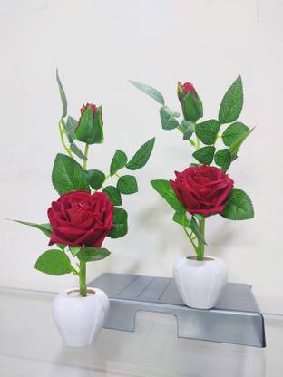 saf Maroon Rose Artificial Flower  with Pot