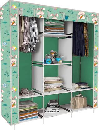 SB07 3 Door 8 Shelves Cartoon Rabbit Print Metal Almirah
