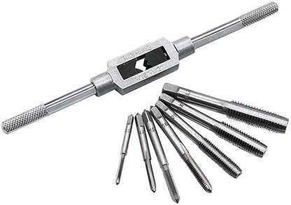 metrotools 8pcs Metric Thread Machine Taps Set, Hand Screw Thread Plug Taps M3 M4 M5 M6 M8 M10 M12 with Adjustable Tap Wrench 1/16-1/2''