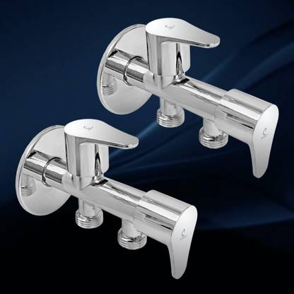 CUROVIT Torrent ZINC ALLOY Wall Mounted 2 in 1 Angle Valve Pack of 2 Silver in Color Chrome Finish with Wall Flange Use with Health Faucet & Hand Shower in Bathroom Angle Cock Faucet