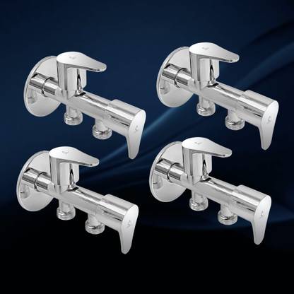 CUROVIT Torrent ZINC ALLOY Wall Mounted 2 in 1 Angle Valve Pack of 4 Silver in Color Chrome Finish with Wall Flange Use with Hand Shower & Health Faucet in Bathroom Angle Cock Faucet