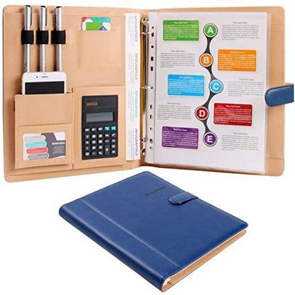 MMTX Leather Multifunction Folder Business Card Holder With Calculator & 8 File Pockets